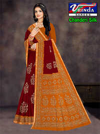Chanderi Silk Saree - Color: Maroon And Mustard Yellow
