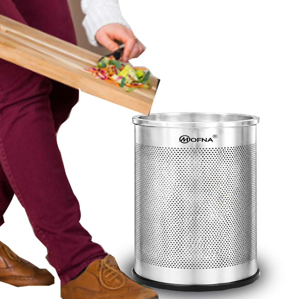 Mofna Stainless Steel Silver Perforated Dustbin 22 Liter