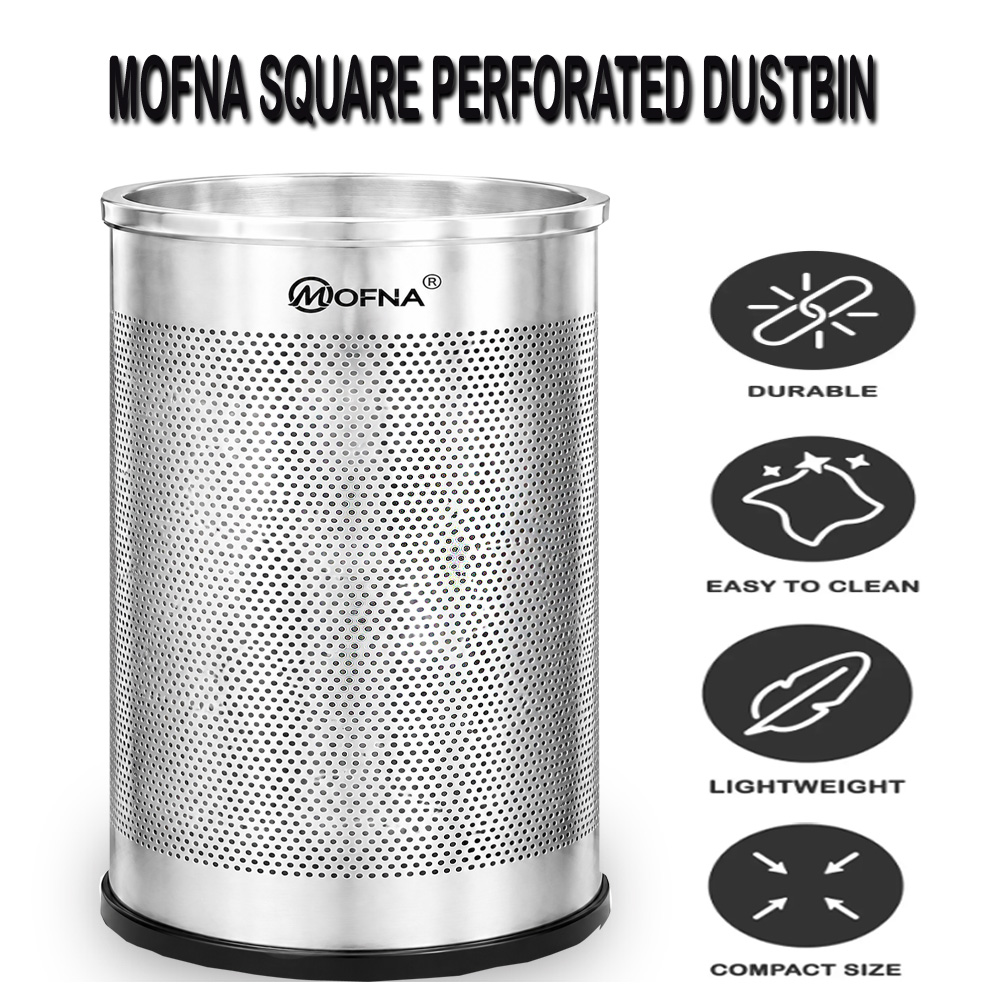 Mofna Stainless Steel Silver Perforated Dustbin 22 Liter