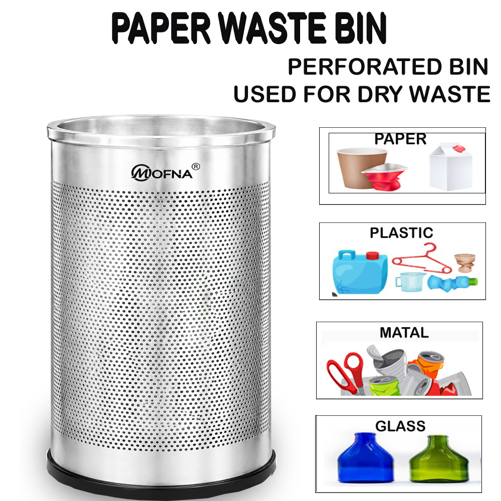 Mofna Stainless Steel Silver Perforated Dustbin 22 Liter