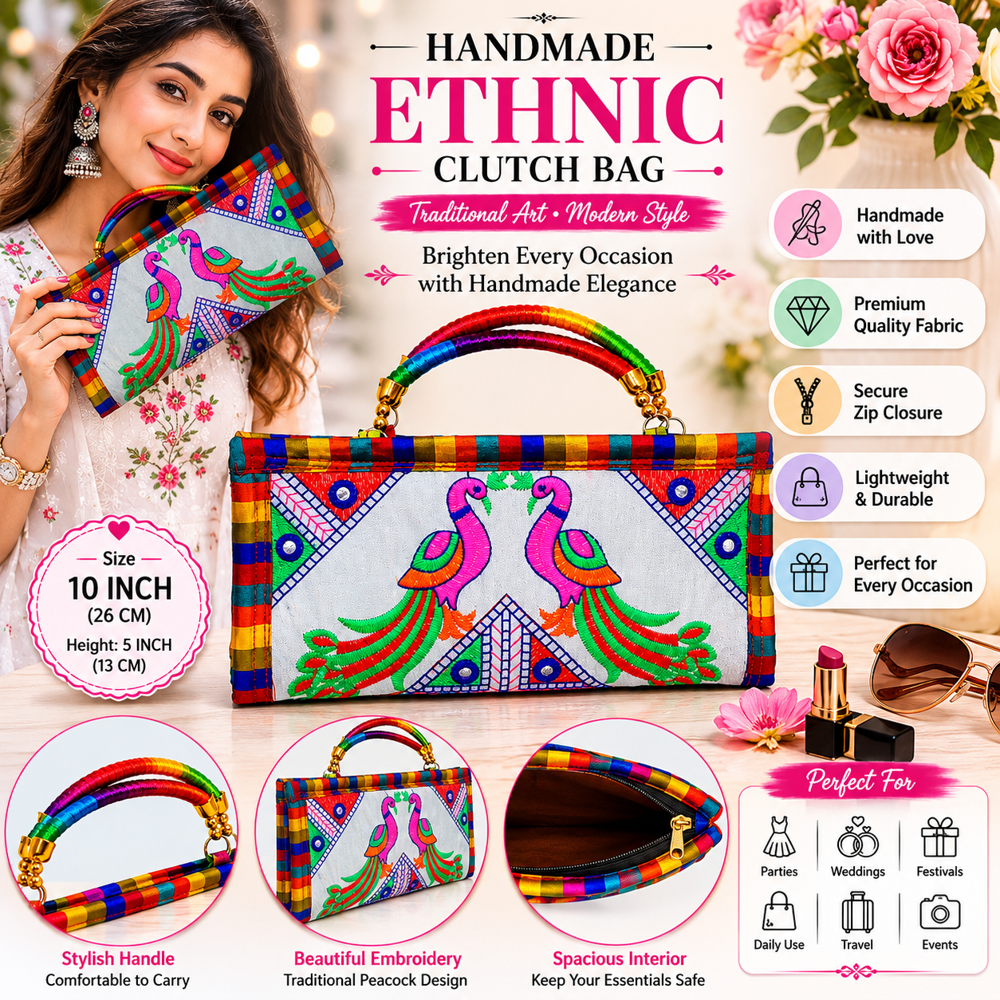 Decorative Kutchi Embroidery Purse For Girls And Women - Color: White