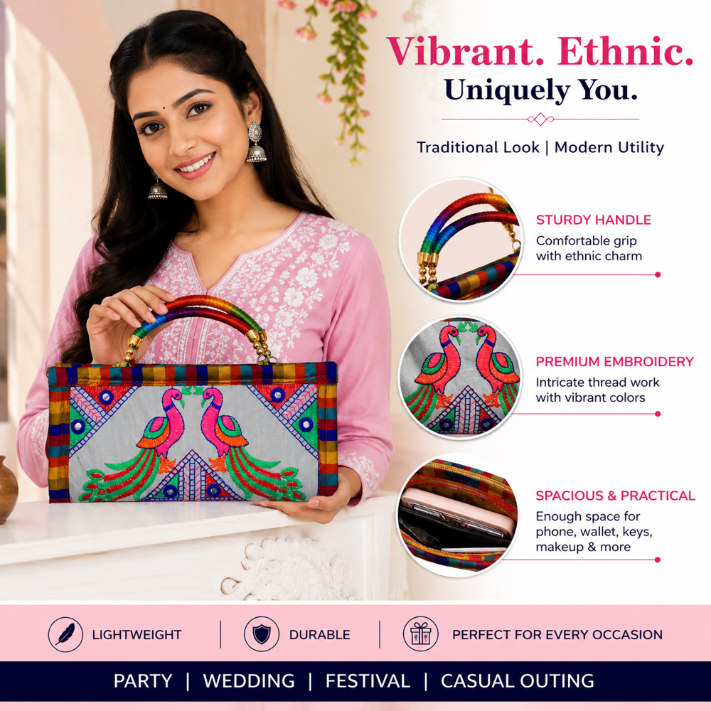 Peacock Embroidery Fashion Handbag for Women