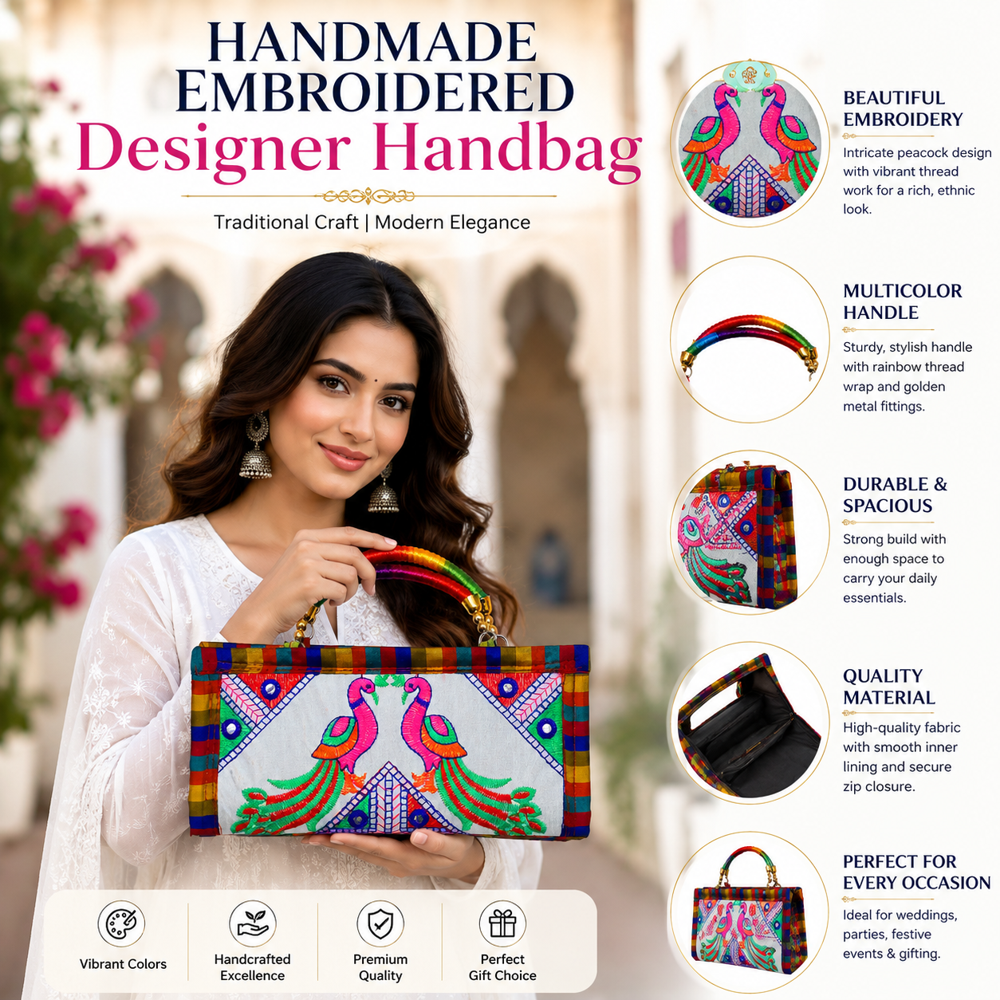 Wedding Special Ethnic Clutch Bag For Ladies - Color: White