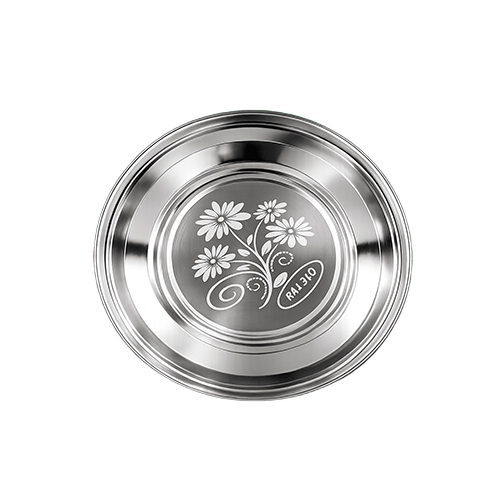Stainless Steel Patti Soup Plate With Lazer Design - 7-9 Inch Silver, Food Grade 202/304, Rolled Patti Edge, Corrosion Resistant, Odor Resistant