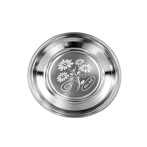 Stainless Steel Patti Soup Plate With Lazer Design - 7-9 Inch Silver, Food Grade 202/304, Rolled Patti Edge, Corrosion Resistant, Odor Resistant