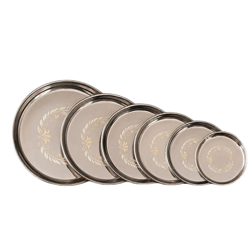 Stainless Steel Thali With Lazer Design - Color: Silver
