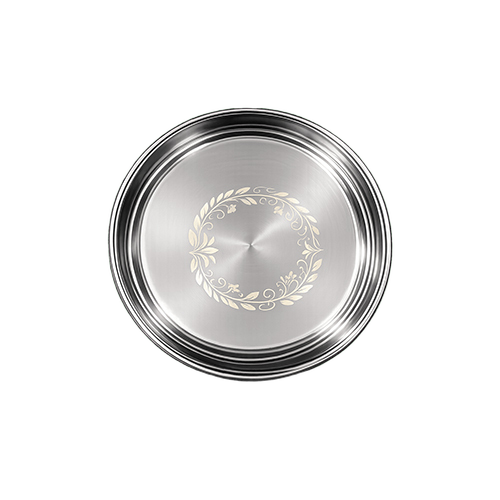 Stainless Steel Thali With Lazer Design - Color: Silver