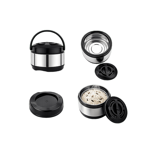 Insulated Stainless Steel Casserole - Food Grade Stainless Steel, 1000-2500 ml, Silver with Black Accents | Double Wall Insulation, Leak-Proof Lid, Foldable Handle