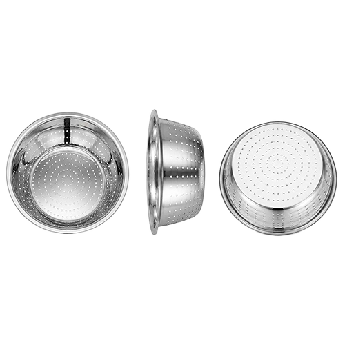 Stainless Steel Madrasi Strainer - SS 202/304 6-10 Inch Silver | Deep Bowl Flat Perforated Base Mirror Finish Rust Resistant