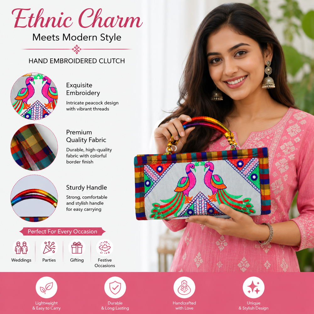 Ethnic Festival Special Handbag For Women - Color: White