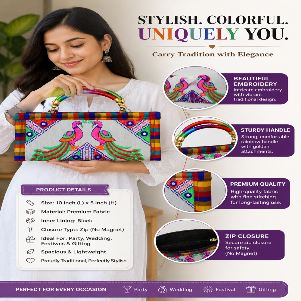 Peacock Embroidery Fashion Clutch for Girls