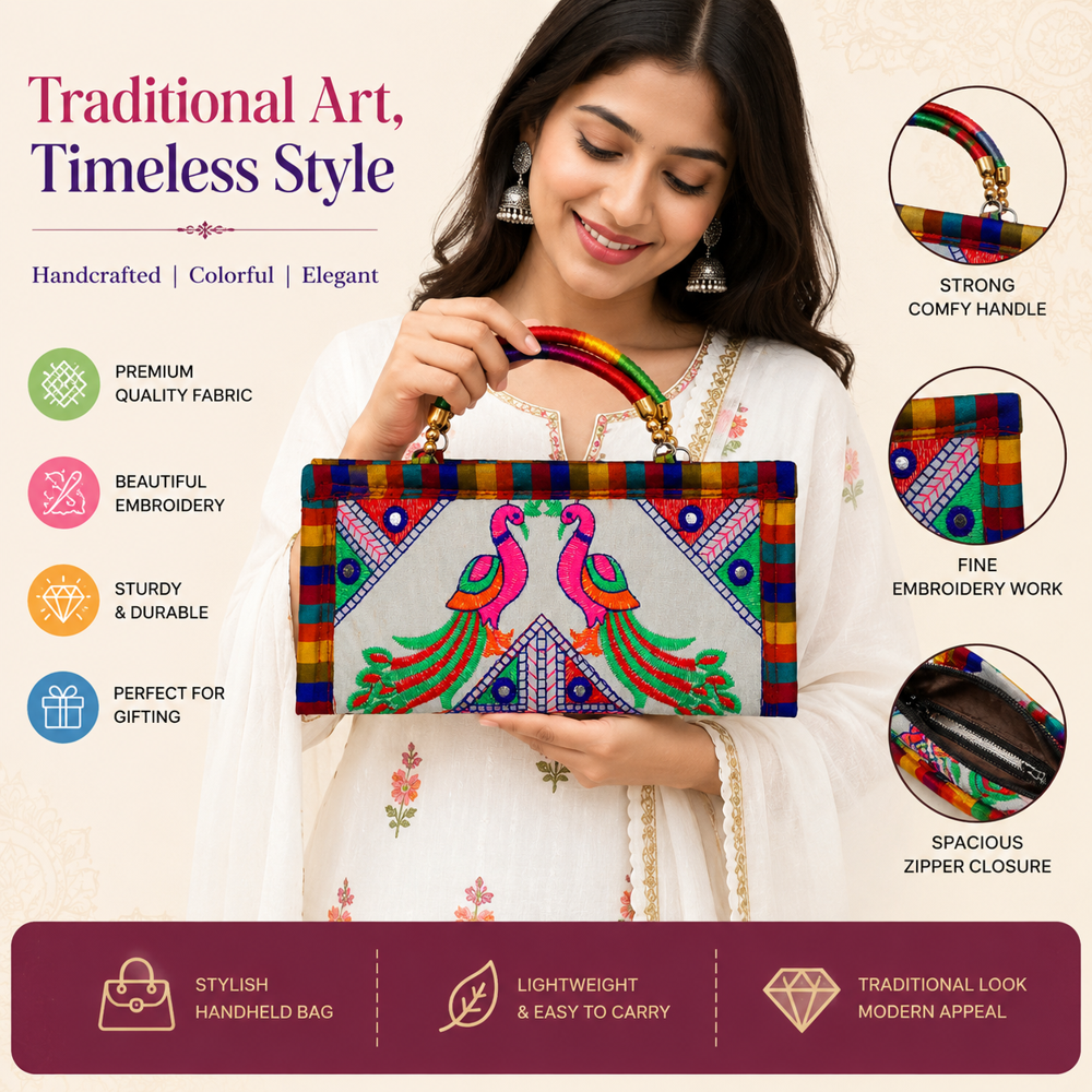 Peacock Embroidery Ethnic Clutch Bag