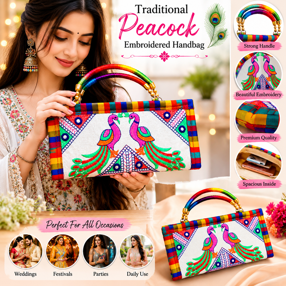 Premium Ethnic Handbag with Peacock Embroidery