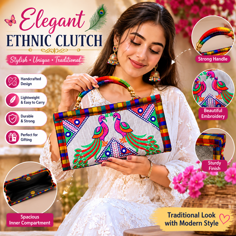 Designer Kutchi Work Fabric Clutch for Women
