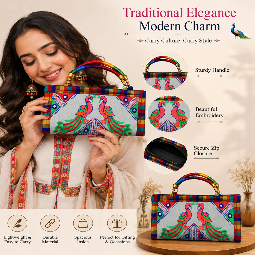 Handmade Embroidered Wedding Clutch Bag - Color: White