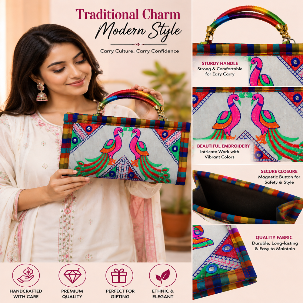 Peacock Design Traditional Wallet For Women - Color: White