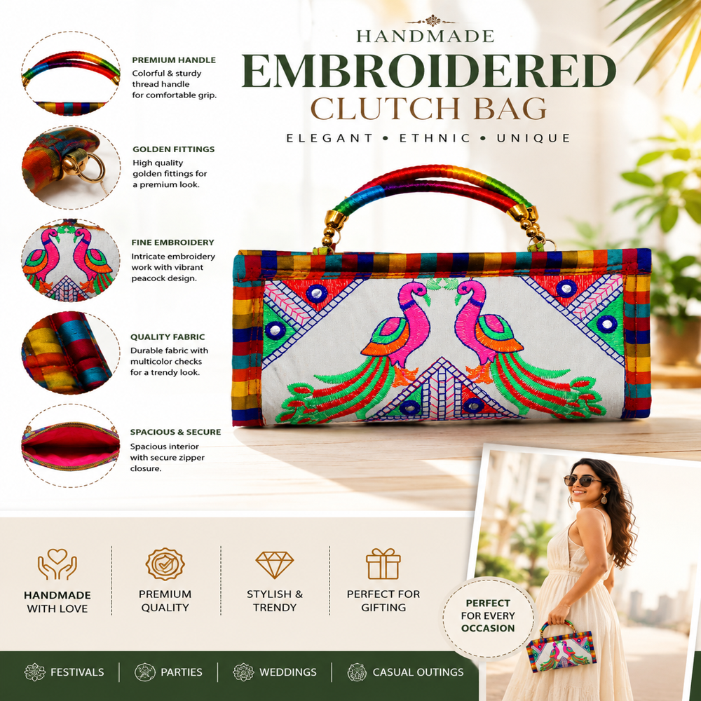 Premium Embroidered Ladies Clutch with Handle