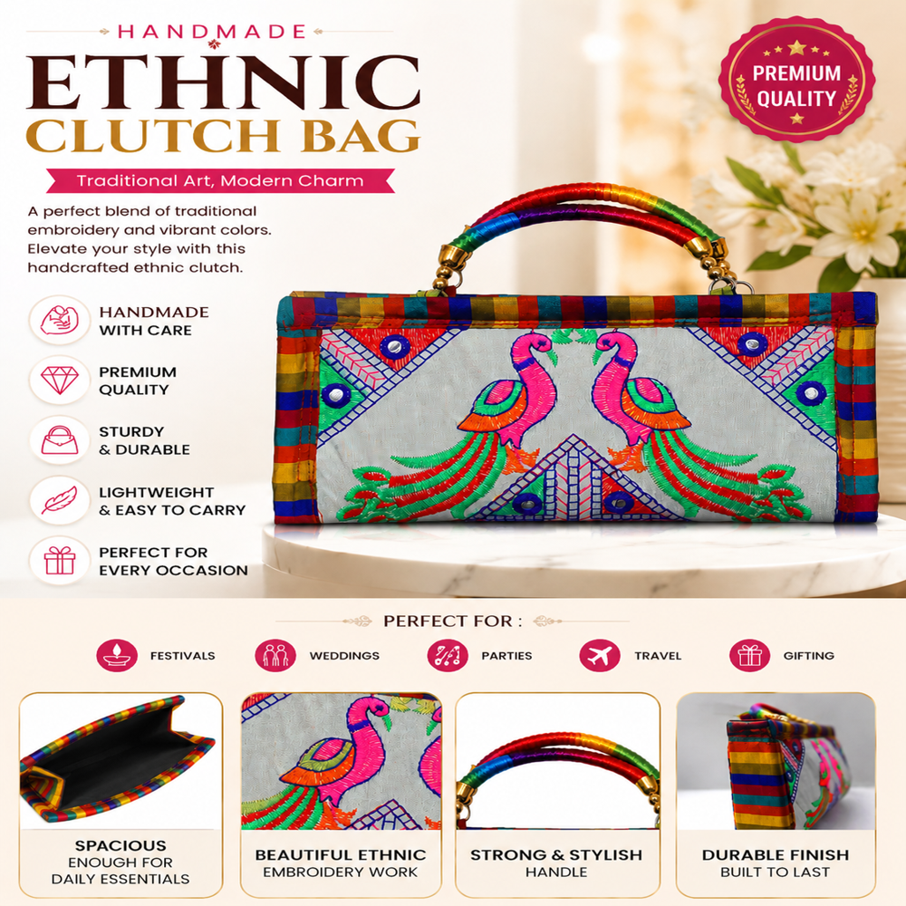 Traditional Peacock Art Clutch for Girls and Women