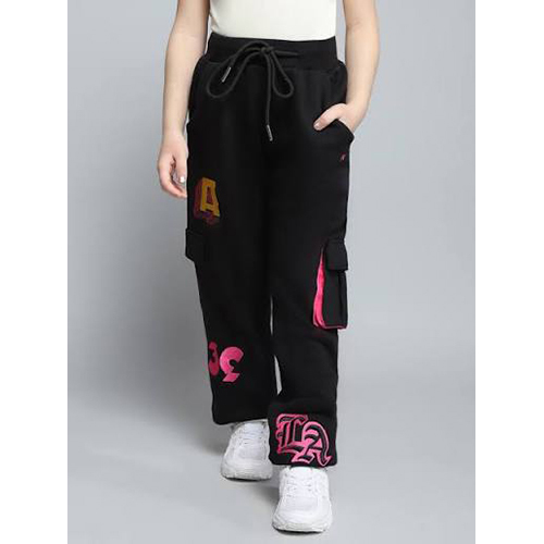 Girls Black Printed Regular Fit Lower