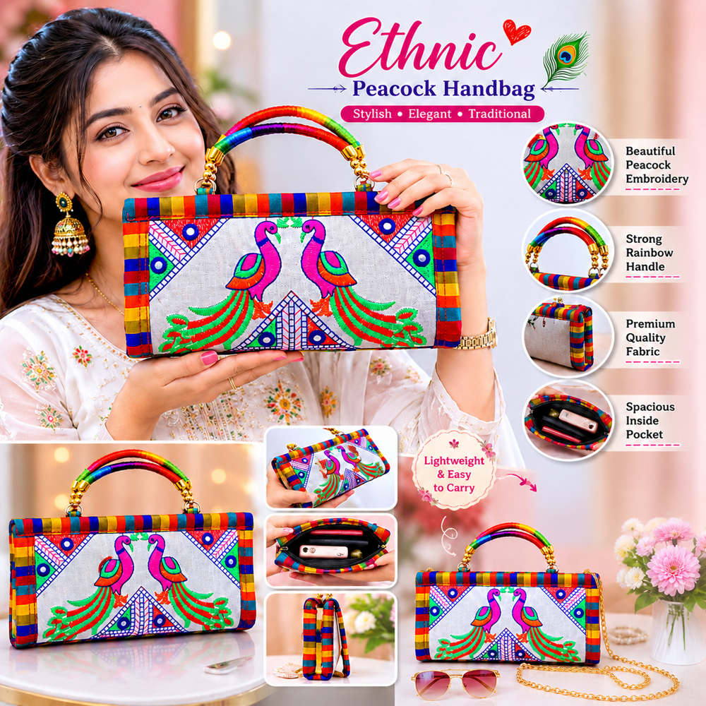 Handmade Ethnic Fabric Purse For Women - Color: White