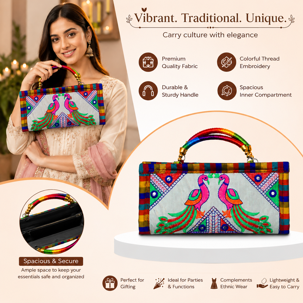 Peacock Pattern Party Wear Purse for Women