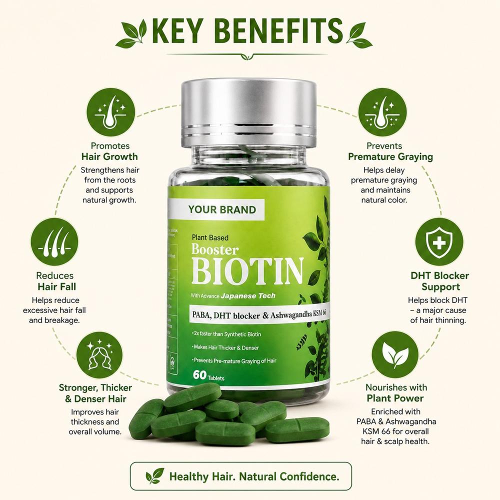 Plant Based Booster Biotin Tablets | Hair Growth, Skin & Nail Support Supplement
