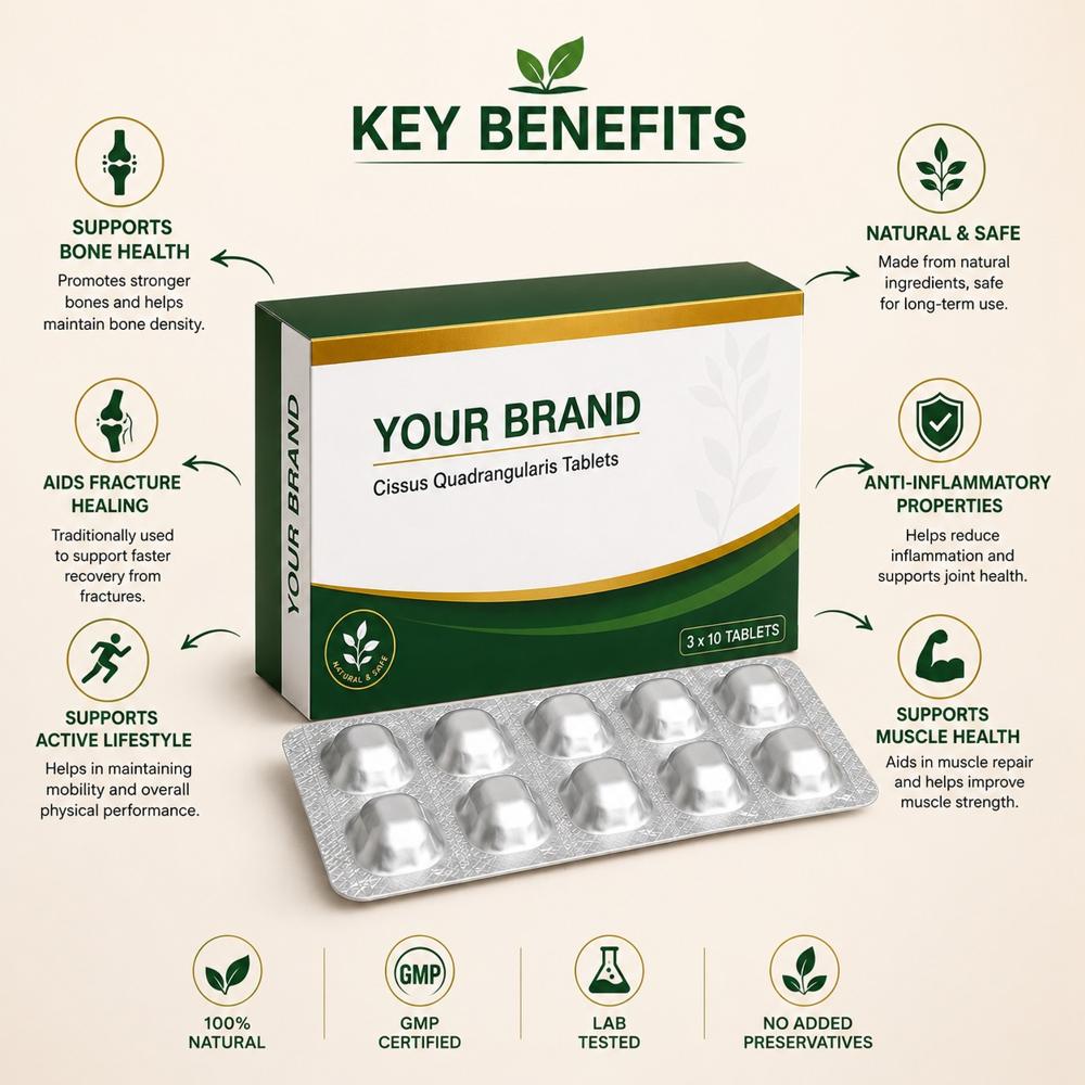 Cissus Quadrangularis Tablets | Bone Strength & Joint Support Herbal Supplement - Brand Name: Oem Private Label