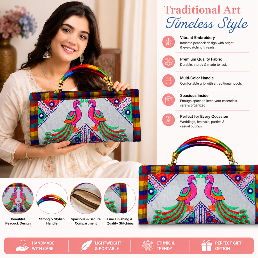 Embroidered Fabric Handbag for Festival Occasion