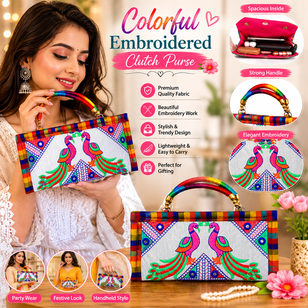 Designer Peacock Embroidery Purse for Girls