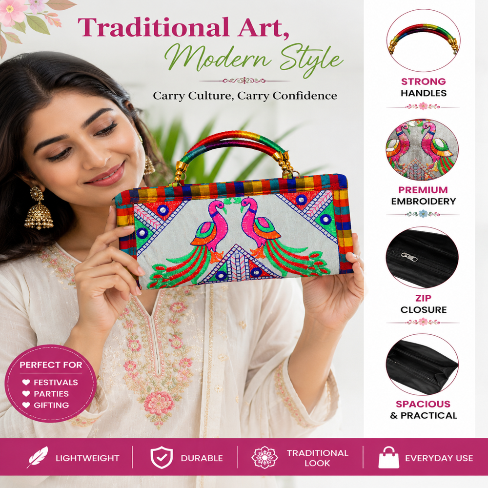 Premium Fabric Purse with Gujarati Embroidery