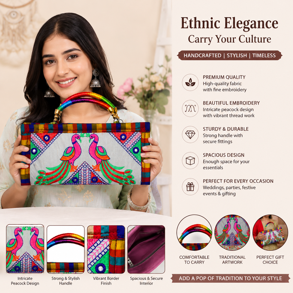 Premium Fabric Purse with Gujarati Embroidery
