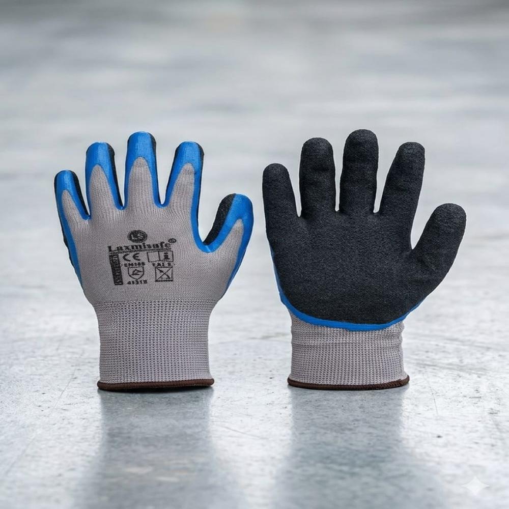 Nitrile Half Dipped Hand Gloves - Color: Blue Grey