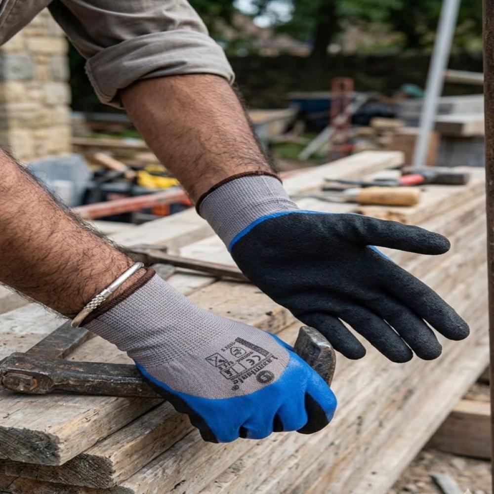 Nitrile Half Dipped Hand Gloves - Color: Blue Grey