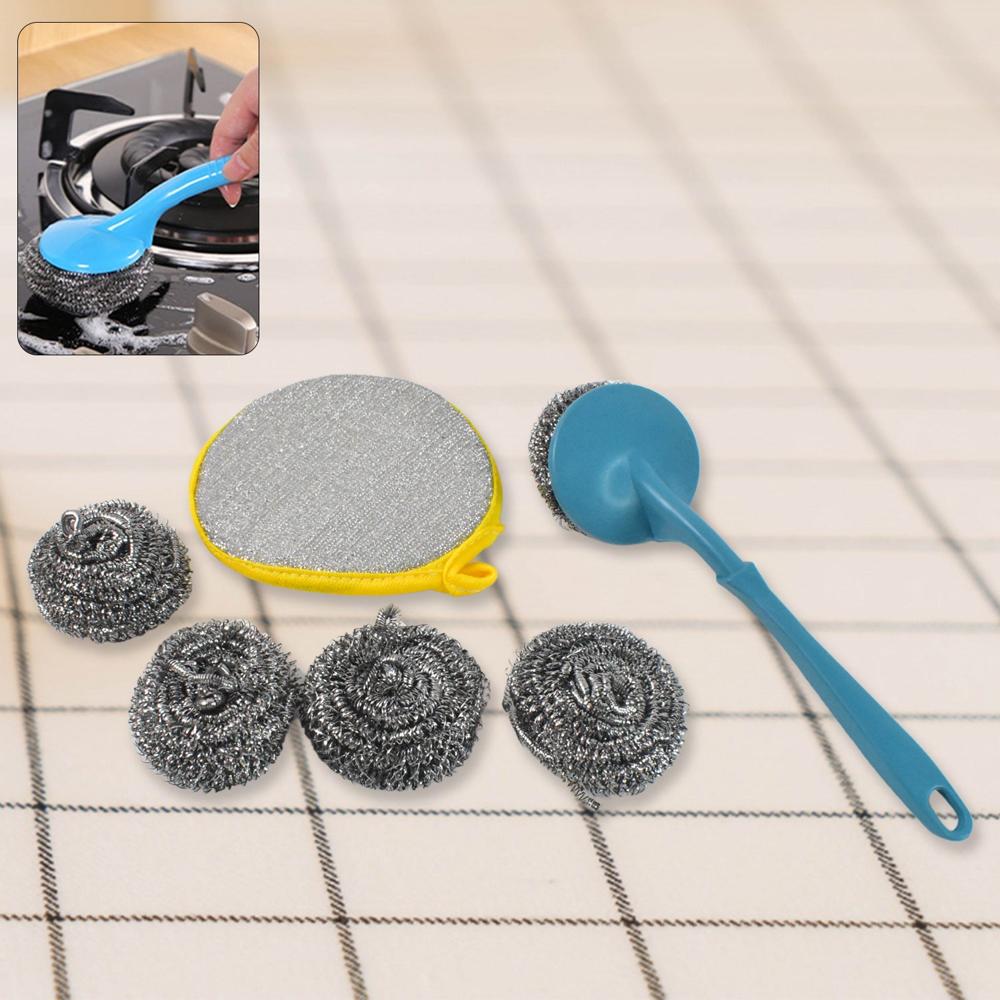 6 In 1 Kitchen Cleaning Set Handy Free Stainless Steel Scrubber - Color: Mix