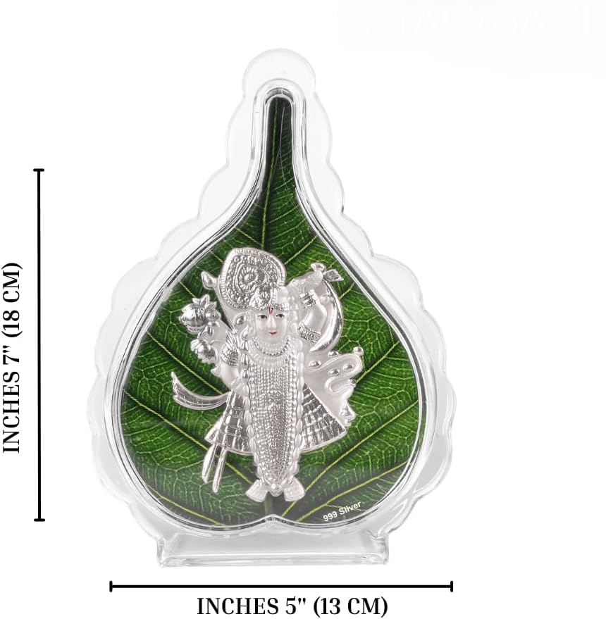 Silver Shrinathji Green Pan Stand - 999 Pure Silver with Acrylic 5x7 Inch Tarnish Resistant