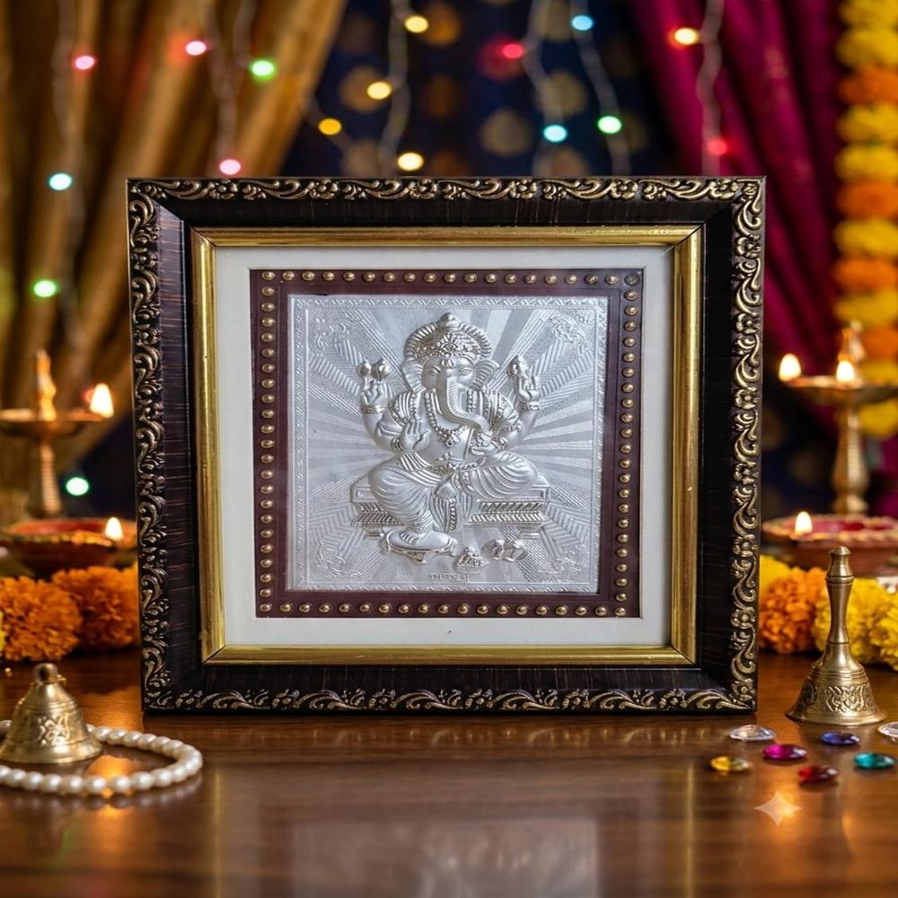 Silver Ganeshji Stand Silver frame