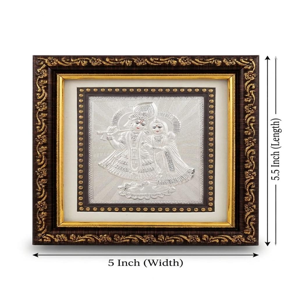 Silver Radha Krishna Frame - 92.5% Sterling Silver, 25x25 Cm, Anti-tarnish Coated | Handcrafted Floral Border, Tabletop & Wall Mount