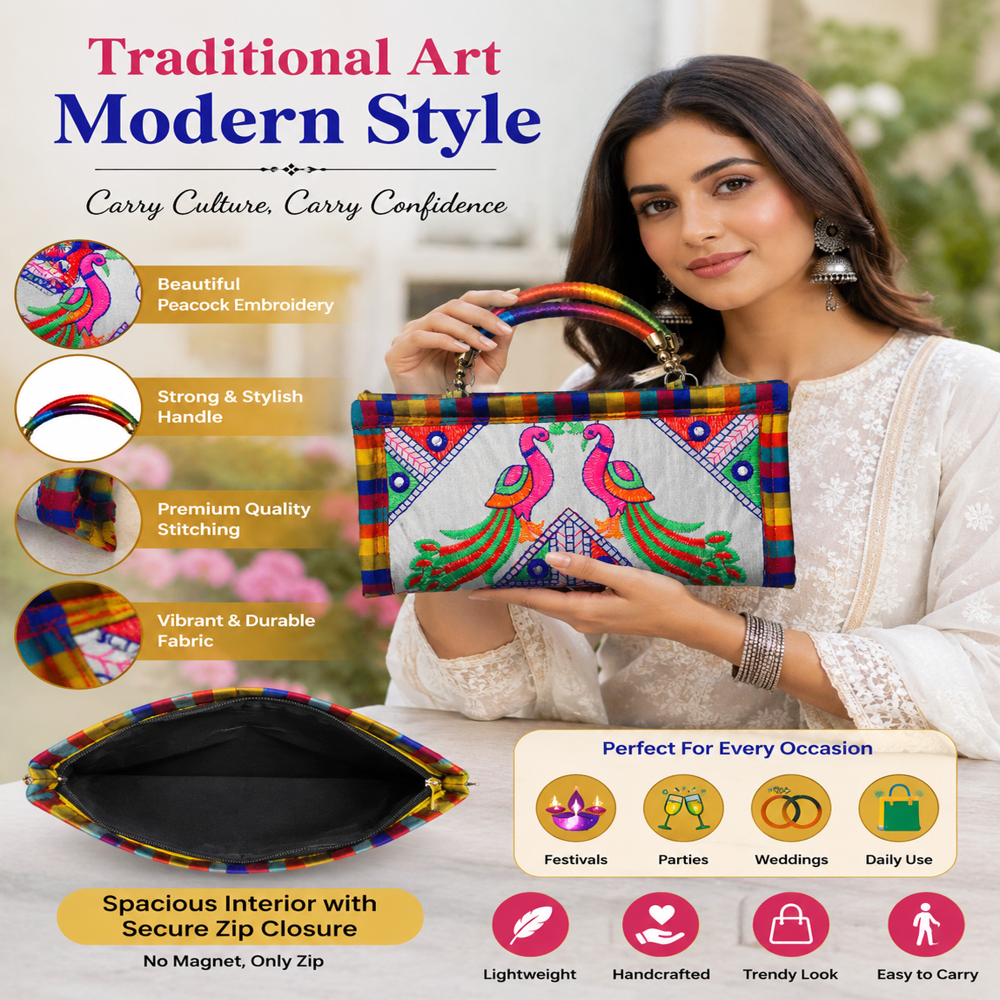Handmade Party Wear Clutch For Women - Color: White