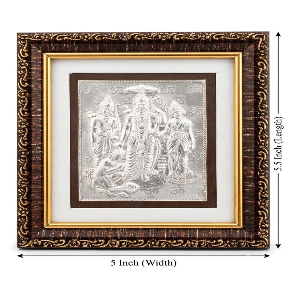 Silver Ram Darbar Frame - 92.5% Sterling Silver 8x8 Inches, Matte Gloss Contrast, Handcrafted Wood Frame