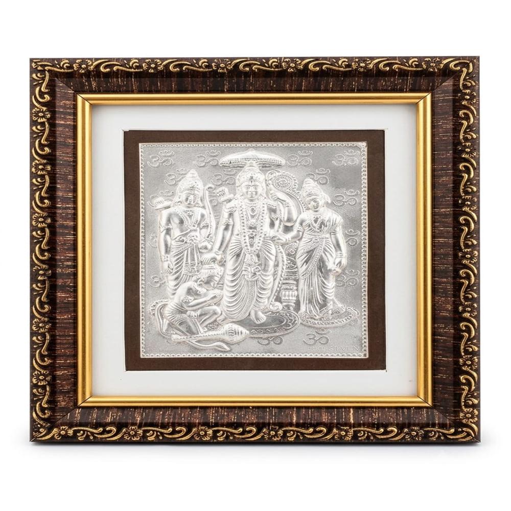 Silver Ram Darbar Frame - 92.5% Sterling Silver 8x8 Inches, Matte Gloss Contrast, Handcrafted Wood Frame