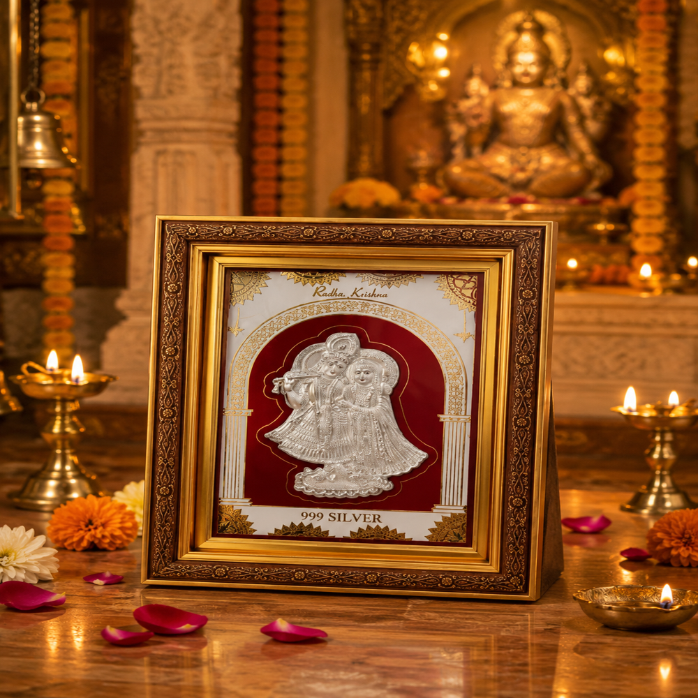 Silver Plated Radha Krishna Photo Frame
