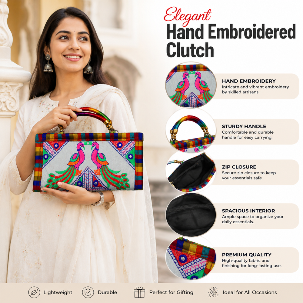 Designer Multicolor Kutchi Work Wallet Clutch