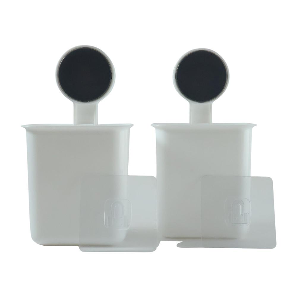 Wall Mounted Plastic Toothbrush Holder with Adhesive Installation (2 Pc)