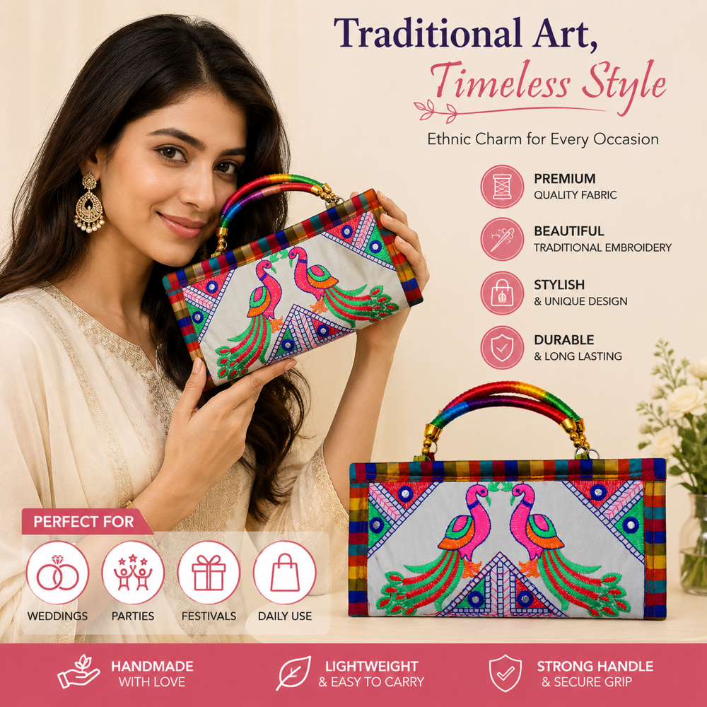 Traditional Indian Embroidery Purse with Handle