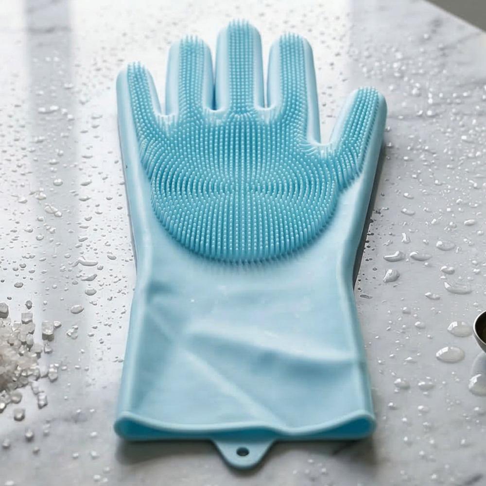 Right Hand Silicone Dishwashing Cleaning Glove with Scrubber Brush (1 Pc)