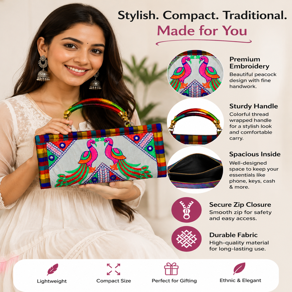 Fashionable Peacock Design Wallet Clutch For Women - Color: White