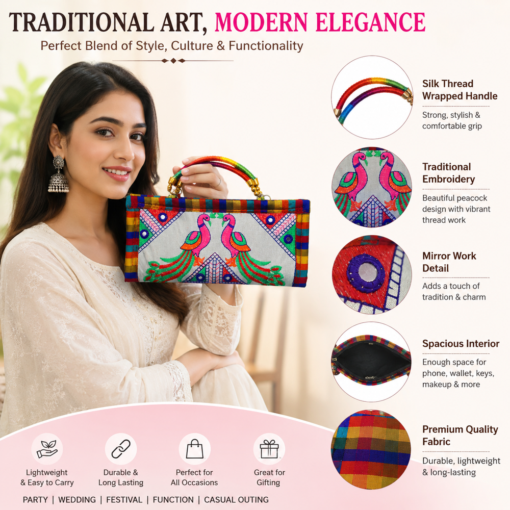 Designer Peacock Embroidered Party Purse