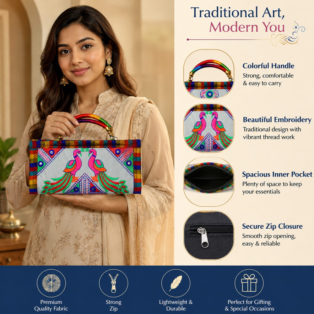 Ethnic Fashion Purse For Women And Girls - Color: White