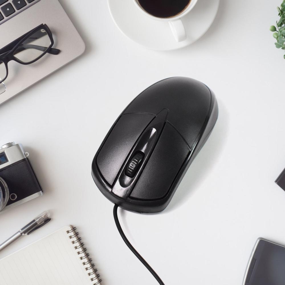 Computer / Laptop Wired Optical Mouse, M-045 - Plastic, Standard Size, Black | 1000 Dpi, Ambidextrous, Usb Wired, Plug And Play