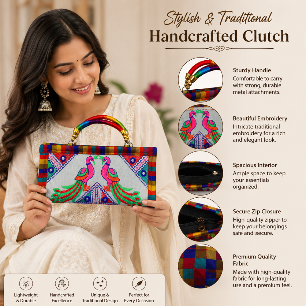 Kutchi Embroidery Fashion Clutch Bag